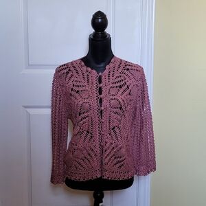 J. Jill cardigan sweater pink crochet silk girlhoodcore coquette girl feminine